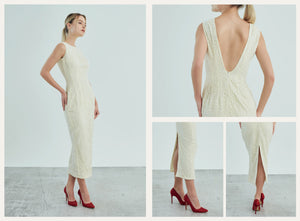 Olivia - Non Iron - Off White bareback tapered fit long dress - A Shirt by Adam Liew