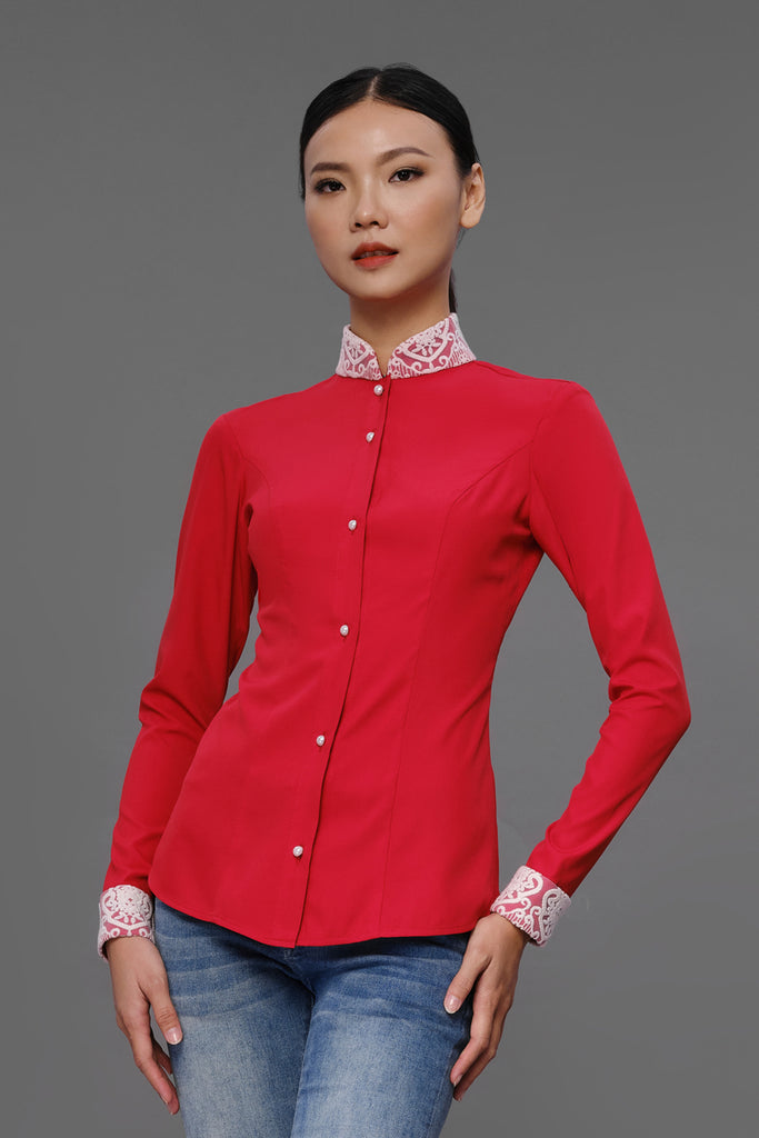 Joycelyn - Non Iron - Red Long Sleeve Shirt - A Shirt by Adam Liew