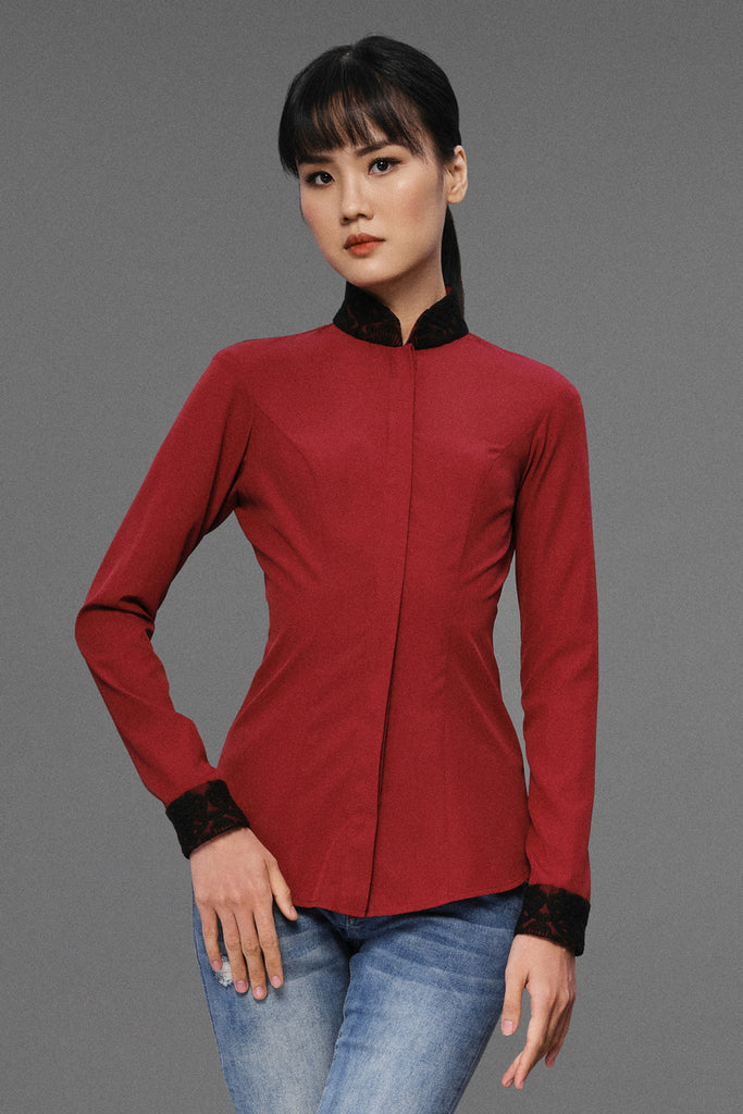 Alexandra - Non Iron - Wine Red Long Sleeve Shirt - A Shirt by Adam Liew