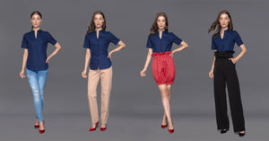 Gabriella - Non Iron - Navy Blue short sleeve shirt - A Shirt by Adam Liew