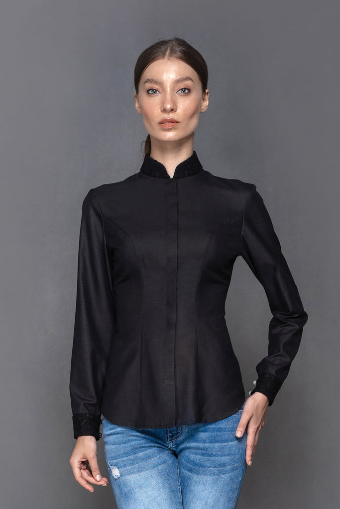Linda - Non Iron - Black Long Sleeve Shirt - A Shirt by Adam Liew